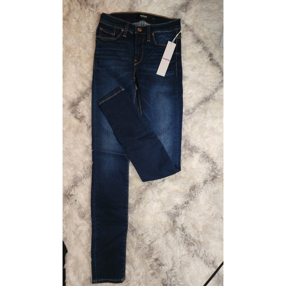 HUDSON Women's Dark Blue Denim Skinny Jeans Button‎ Logo 5-Pocket Design